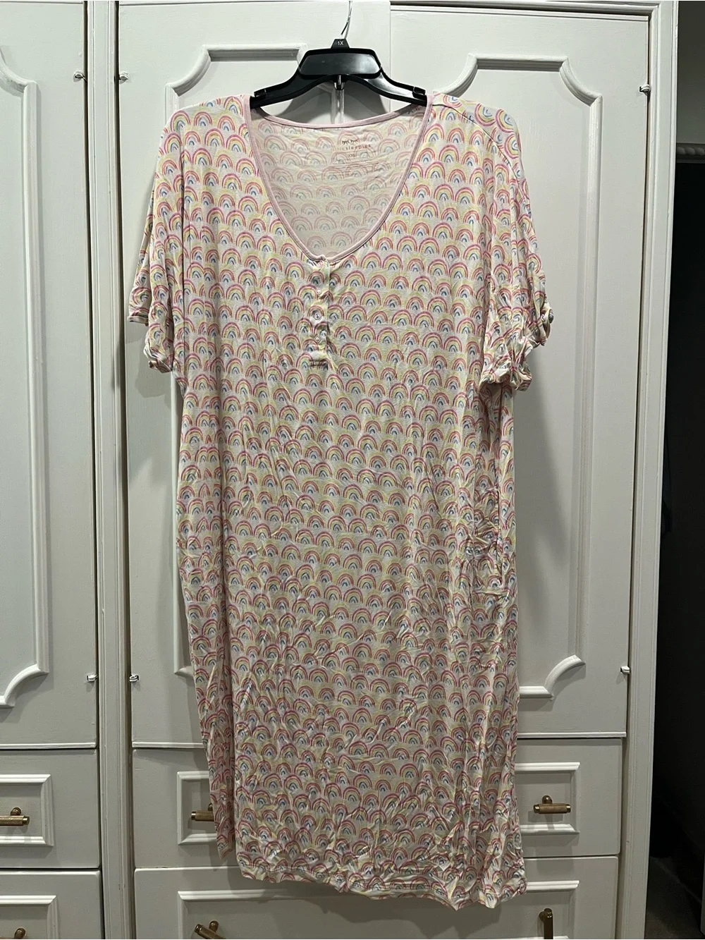 Little Sleepies Women’s Pastel Rainbow Short Sleeve Pajama Night Shirt Size XXL